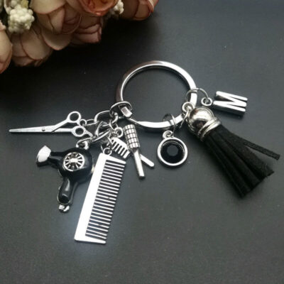 Hair Stylist Keychain Scissors Hair Dryer Comb A-Z Letter Charms