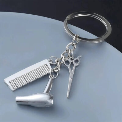 Fashion Hairdresser Keychain Hair Dryer Scissor Comb Charm Keychain