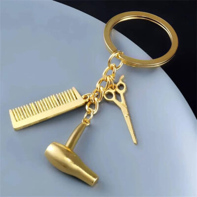 Fashion Hairdresser Keychain Hair Dryer Scissor Comb Charm Keychain