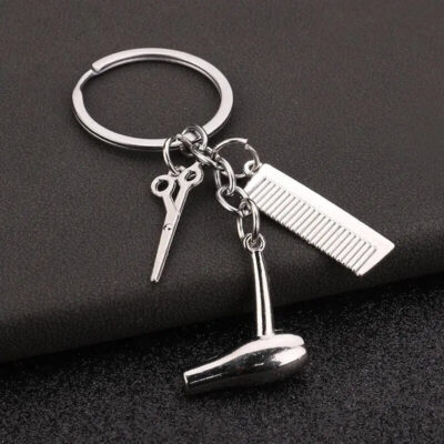 Fashion Hairdresser Keychain Hair Dryer Scissor Comb Charm Keychain