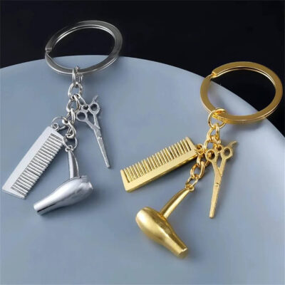 Fashion Hairdresser Keychain Hair Dryer Scissor Comb Charm Keychain
