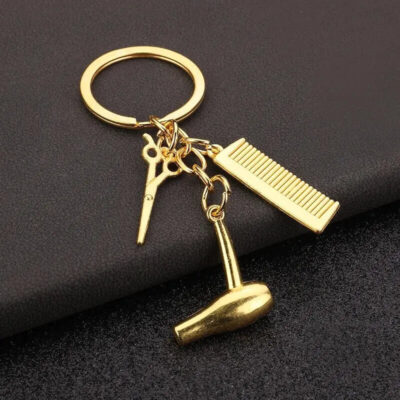 Fashion Hairdresser Keychain Hair Dryer Scissor Comb Charm Keychain